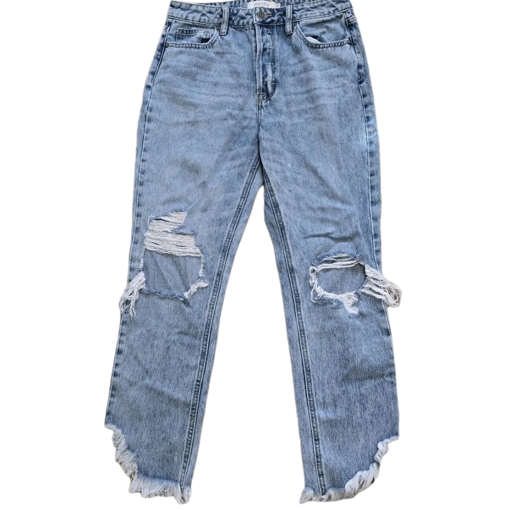 Hidden Jeans Los Angeles Distressed Straight Jeans Size 27 Raw Hem Stretch